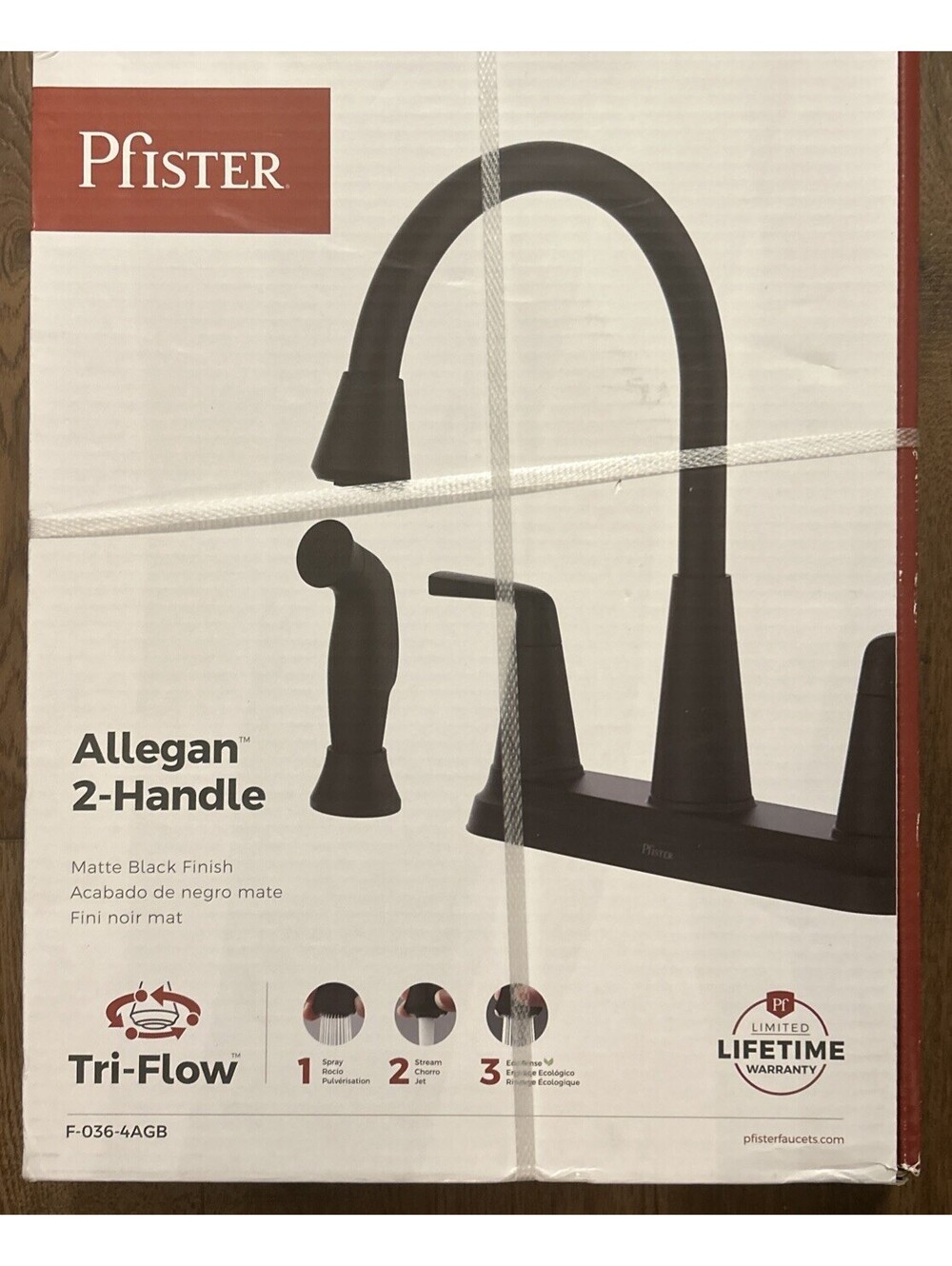 Allegan 2-Handle Kitchen Faucet & Sprayer, High Arc F-036-4AGB Matte Black NEW